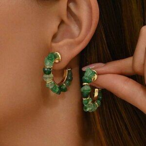 Jade Colored Beaded Hoops